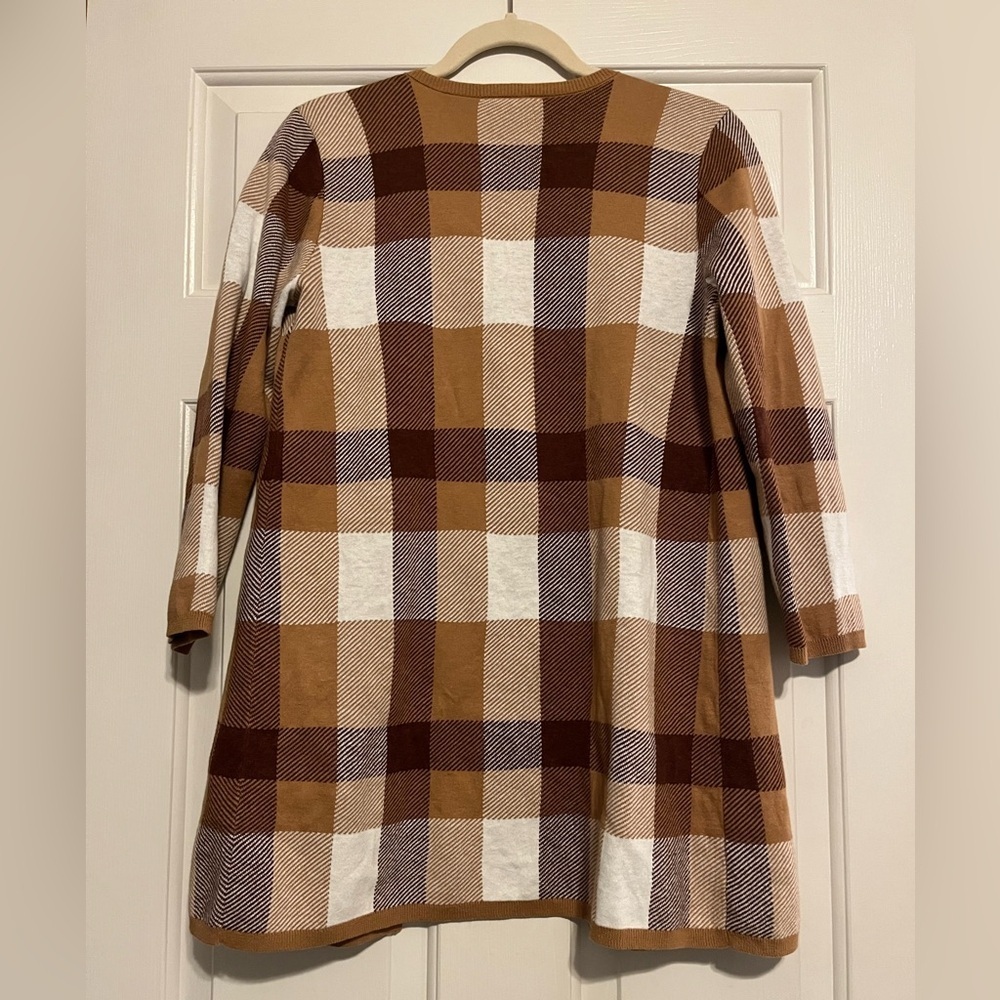 LOFT Brown and Tan Plaid Cardigan | NWT | Small Petite - Picture 3 of 3